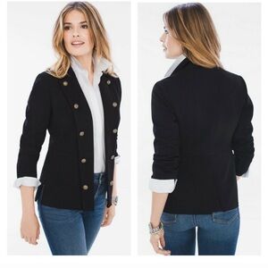Chico’s Classic Black Ponte Military Blazer Jacket Minimalist Capsule Monochrome